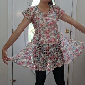 Vintage 90s Cutout Skater Dress Est sz S Pink Fairy Grunge Whimsigoth Floral